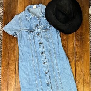 Vintage 80s Lee denim dress button down front short sleeves midi dress size 6